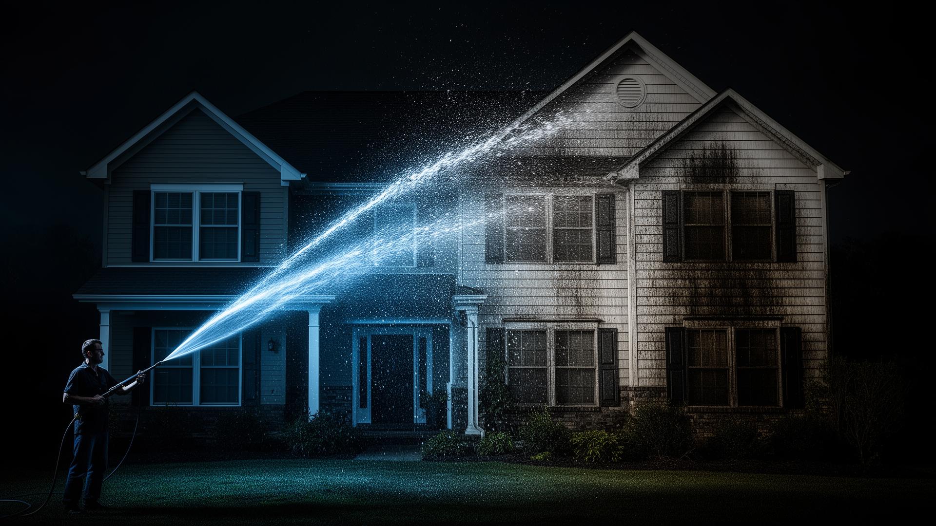 Pressure washing a house